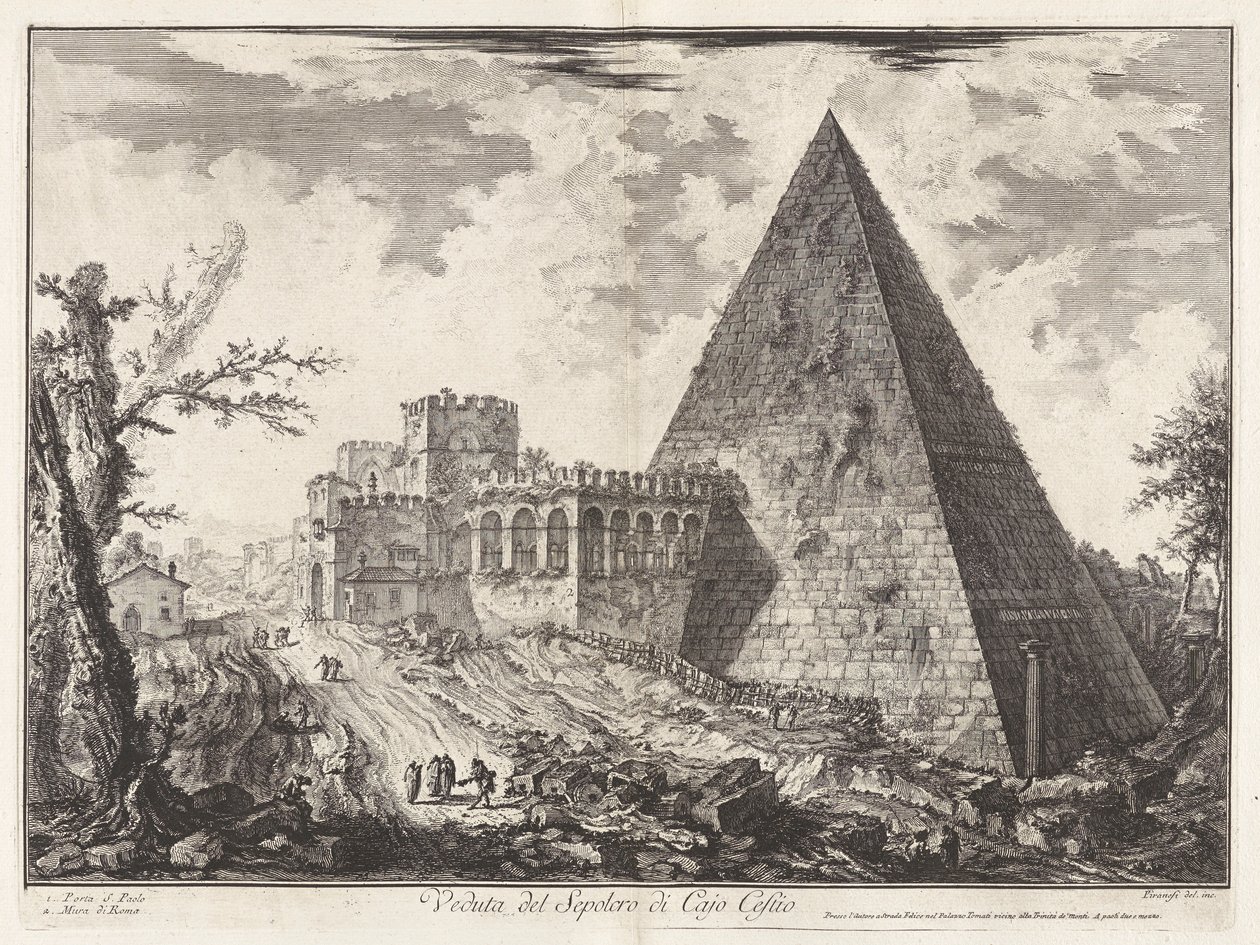 Vista da Tumba Piramidal de Caius Cestius [com a Porta S. Paolo à esquerda], de Views of Rome de Giovanni Battista Piranesi