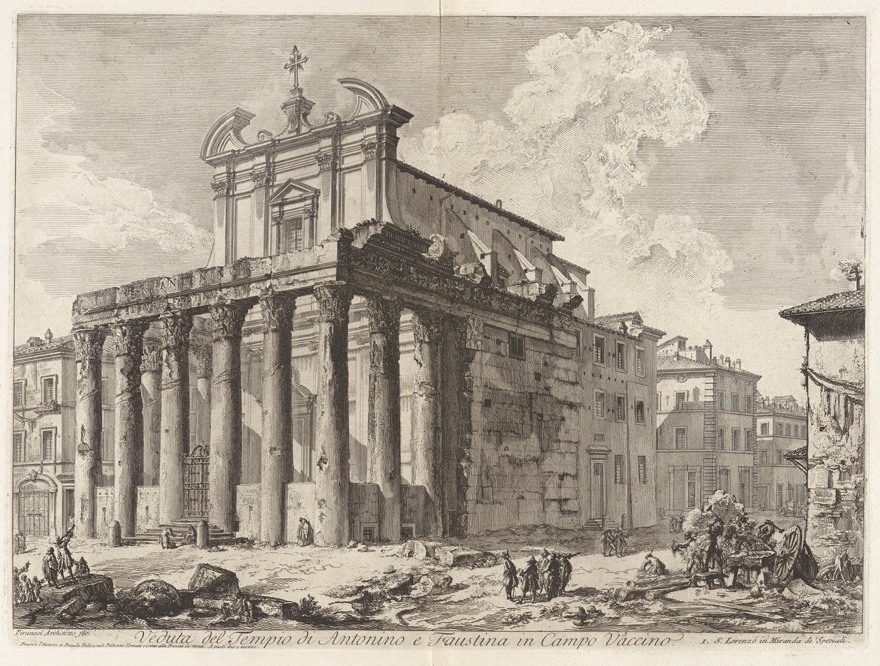 Vista do Templo de Antoninus e Faustina no Fórum Romano, a partir de Views of Rome de Giovanni Battista Piranesi