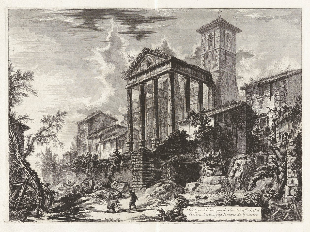 Vista do Templo de Hércules em Cori, Dez Milhas Distantes de Velletri, de Vistas de Roma de Giovanni Battista Piranesi