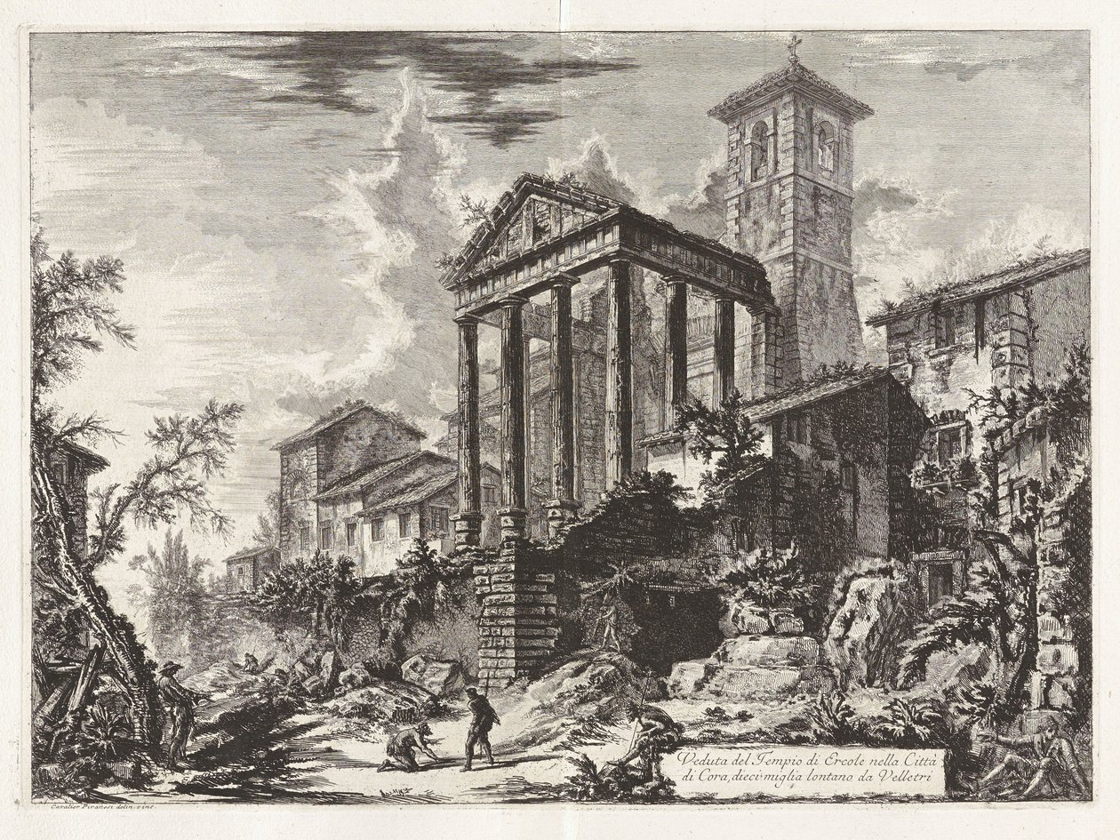 Vista do Templo de Hércules na cidade de Cora, a dez milhas de Velletri, de «Vistas de Roma» de Giovanni Battista Piranesi