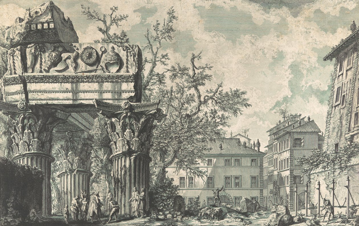 Vista do Templo de Júpiter Thundering, 1740-60s. de Giovanni Battista Piranesi