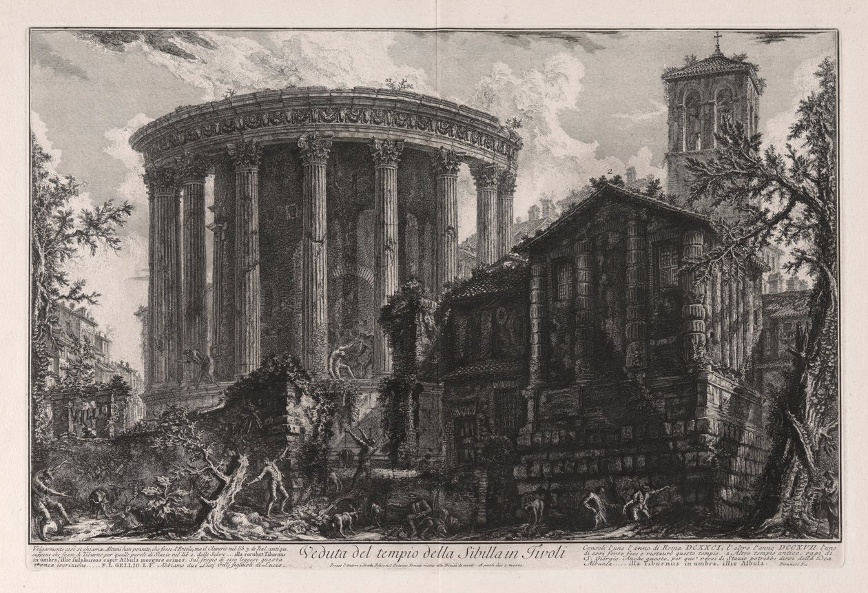 Vista do Templo da Sibila em Tivoli, a partir de Vedute di Roma (Views of Rome) de Giovanni Battista Piranesi