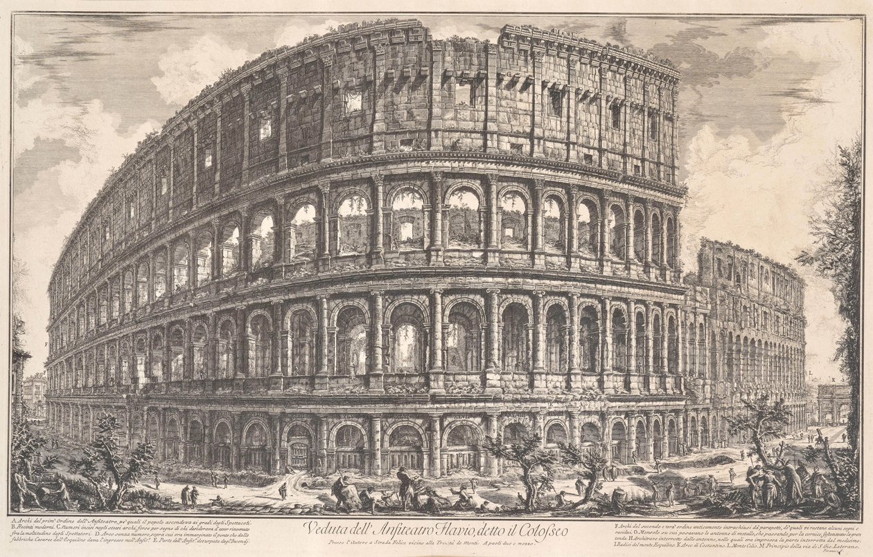 Vista do Anfiteatro Flaviano conhecido como Coliseu, 1757. de Giovanni Battista Piranesi