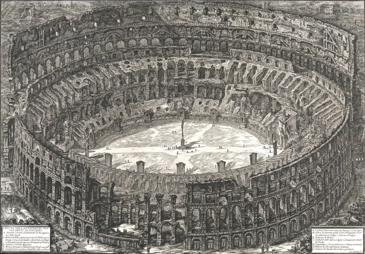 Vista do Anfiteatro Flaviano conhecido como Coliseu, 1776. de Giovanni Battista Piranesi