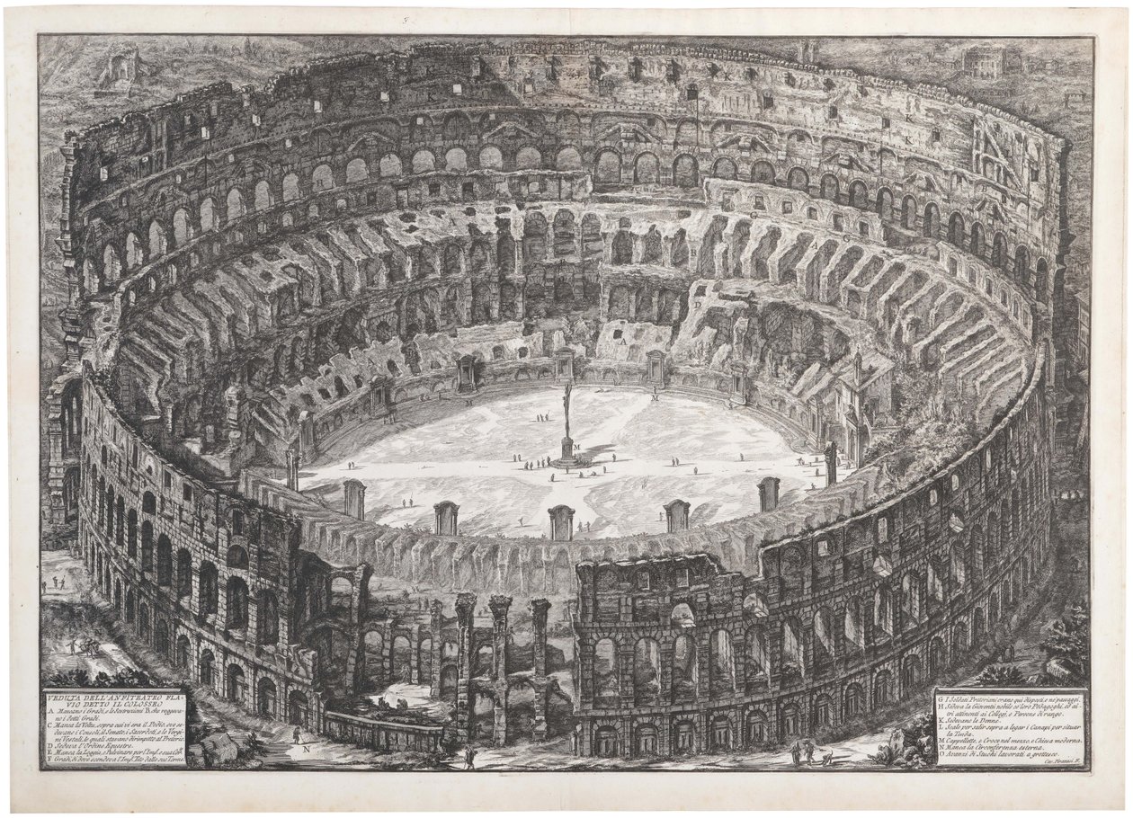 Vista do Anfiteatro Flaviano conhecido como Coliseu, 1776. de Giovanni Battista Piranesi