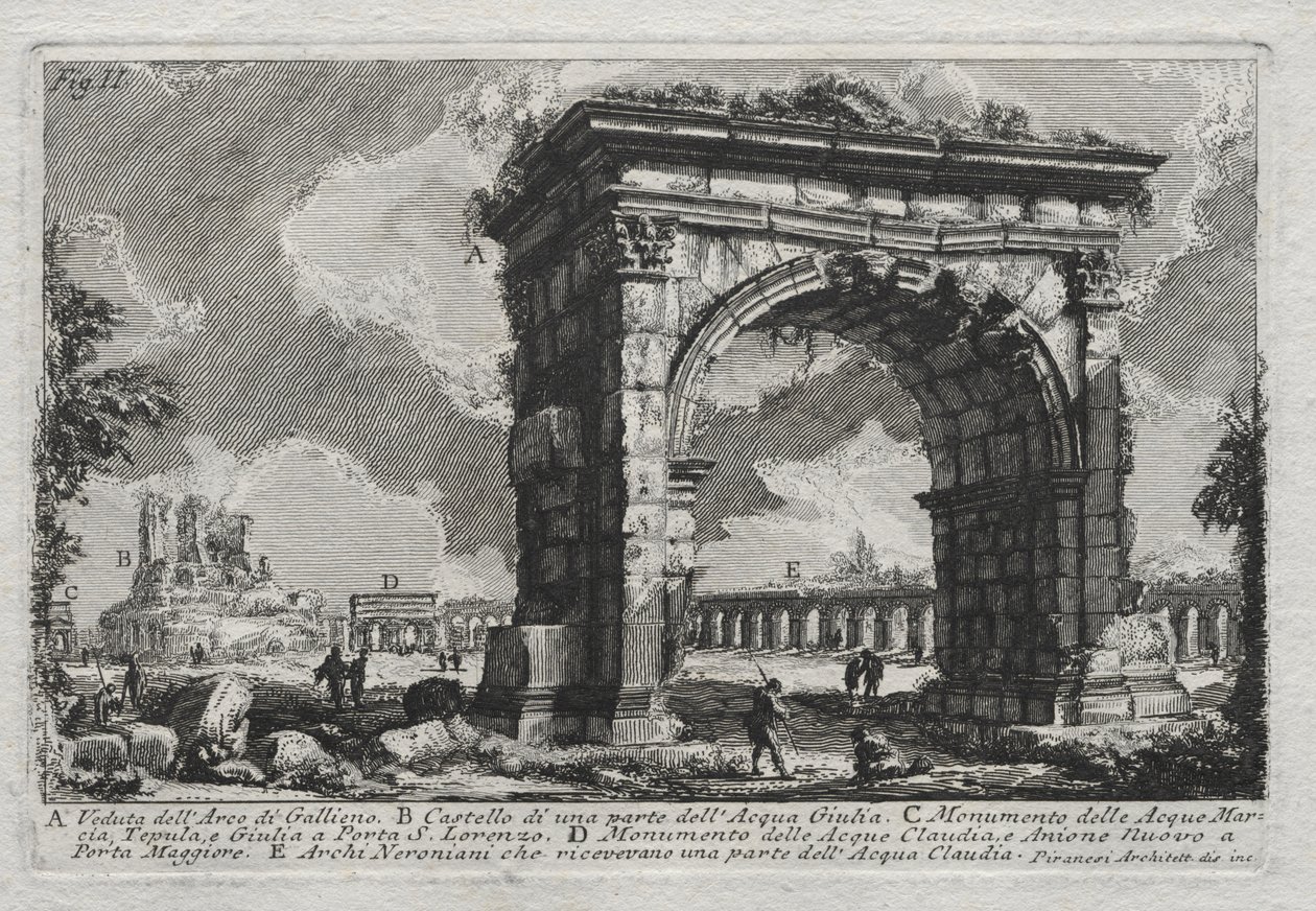 Vista do Arco de Gallieno de Giovanni Battista Piranesi