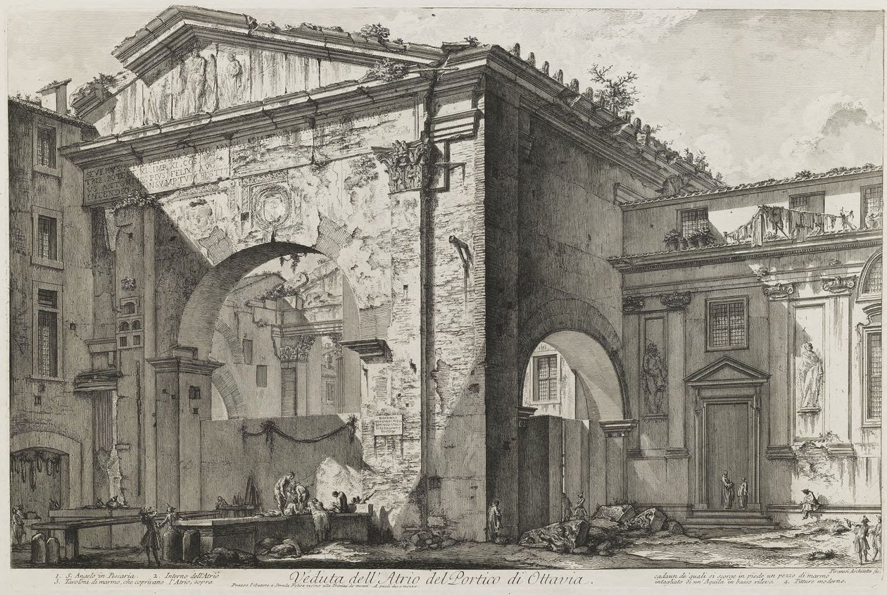 Vista do Átrio do Pórtico de Otávia (O Pórtico de Otávia: Pórtico de Entrada, exterior) de Giovanni Battista Piranesi