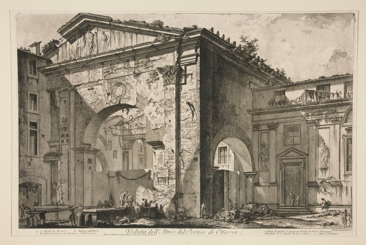Vista do átrio do pórtico de Octávia, de Vedute di Roma de Giovanni Battista Piranesi