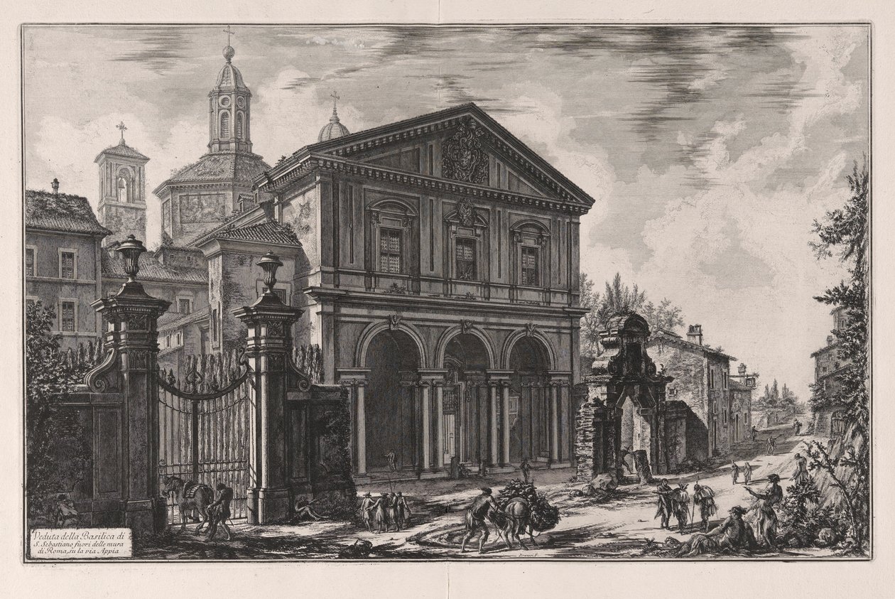 Vista da Basílica de São Sebastião Fora dos Muros de Roma, na Via Ápia, a partir de Vistas de Roma de Giovanni Battista Piranesi