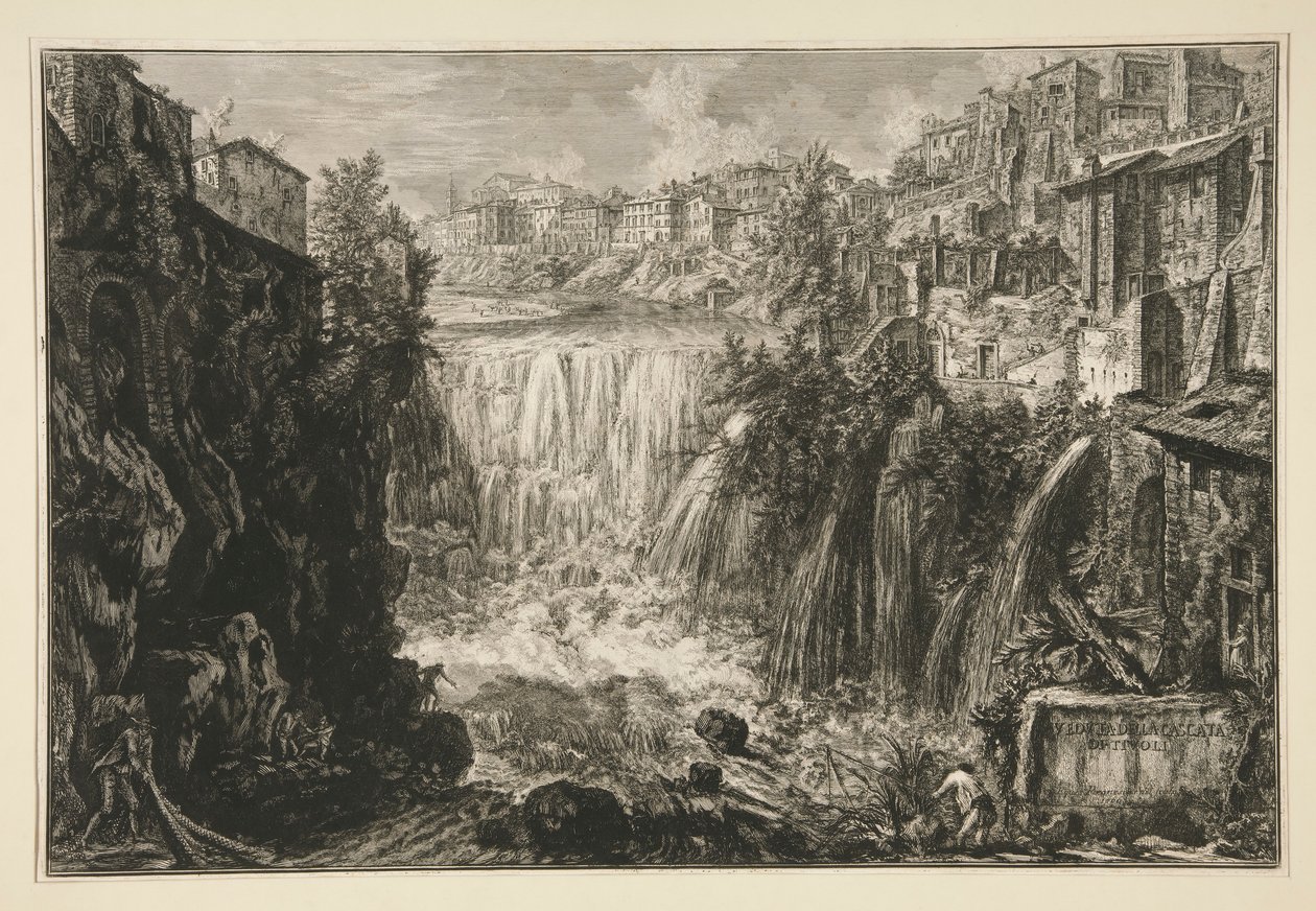 Vista da Grande Cascata no Tivoli, a partir de Vedute di Roma de Giovanni Battista Piranesi