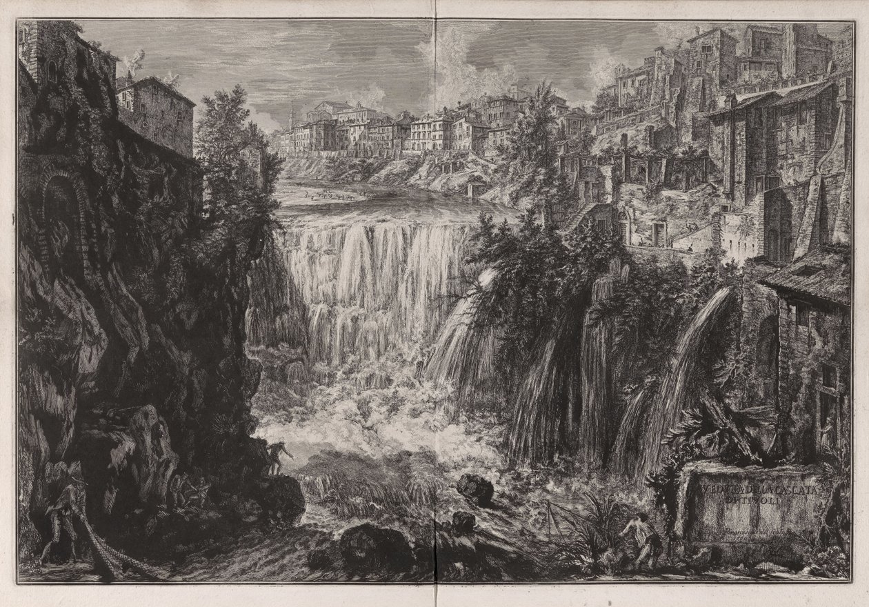 Vista da cascata de Tivoli, de Vedute di Roma de Giovanni Battista Piranesi