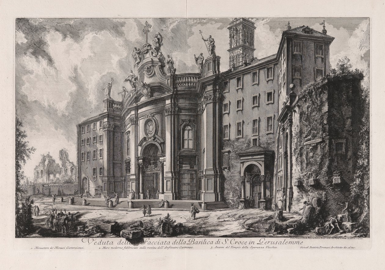 Veduta della Facciata della Basilica di S. Croce em Gerusalemme (Vista da Fa?ade da Basílica da Santa Cruz em Jerusalém), a partir de Vedute di Roma (Vista de Roma) de Giovanni Battista Piranesi
