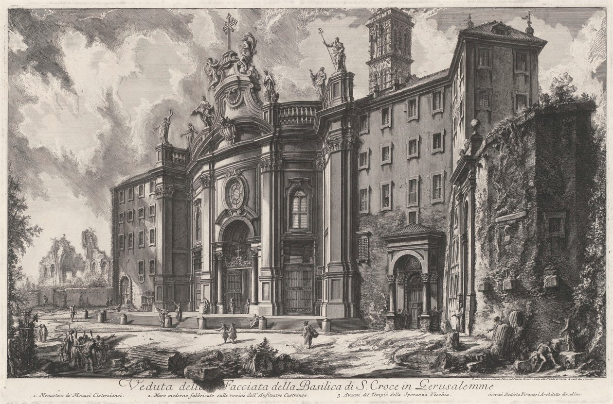 Vista da fachada da Basílica de Santa Croce in Gerusalemme de Giovanni Battista Piranesi