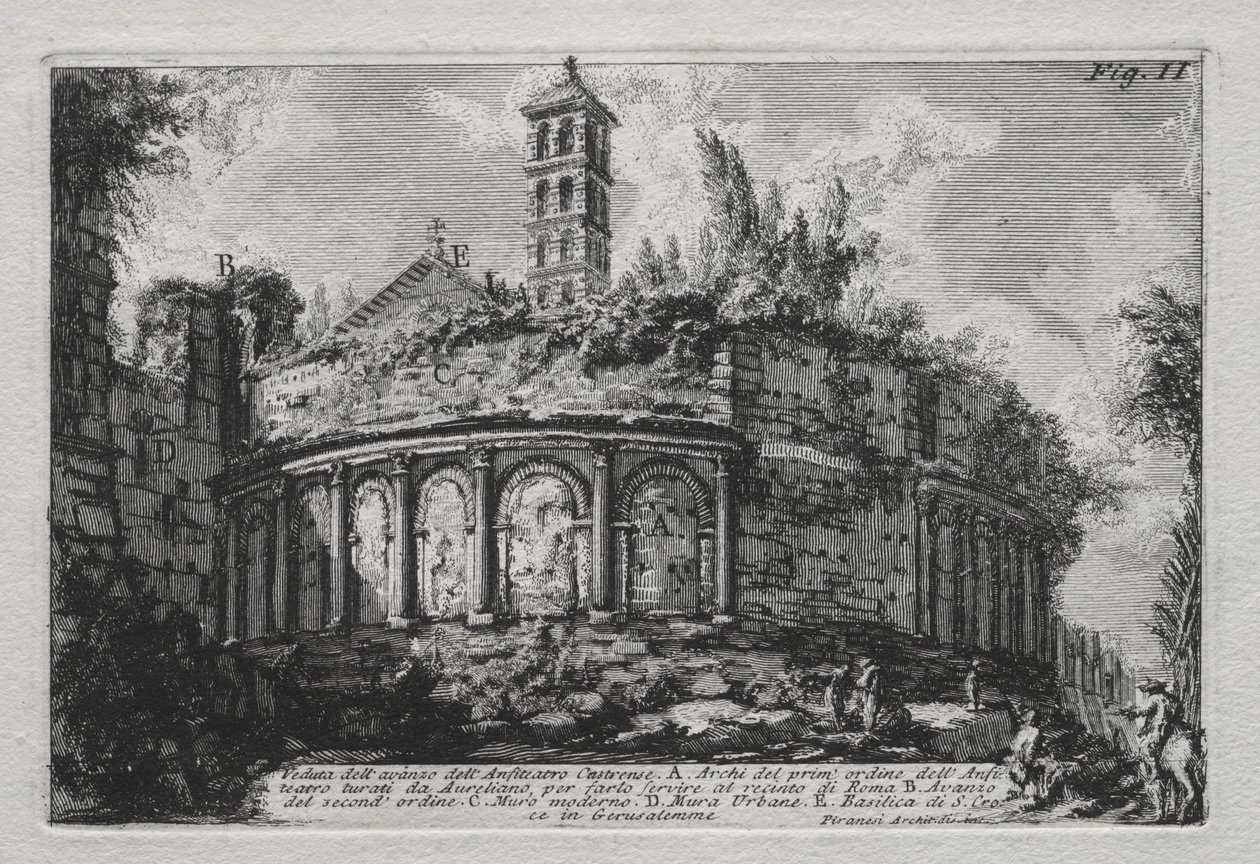 Vista das ruínas do Anfiteatro Castranse de Giovanni Battista Piranesi