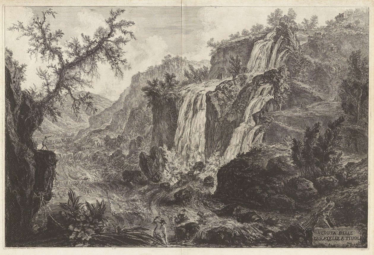 Veduta delle Cascatelle a Tivoli (Vista de pequenas cachoeiras no Tivoli), de Vedute di Roma (Vistas de Roma) de Giovanni Battista Piranesi