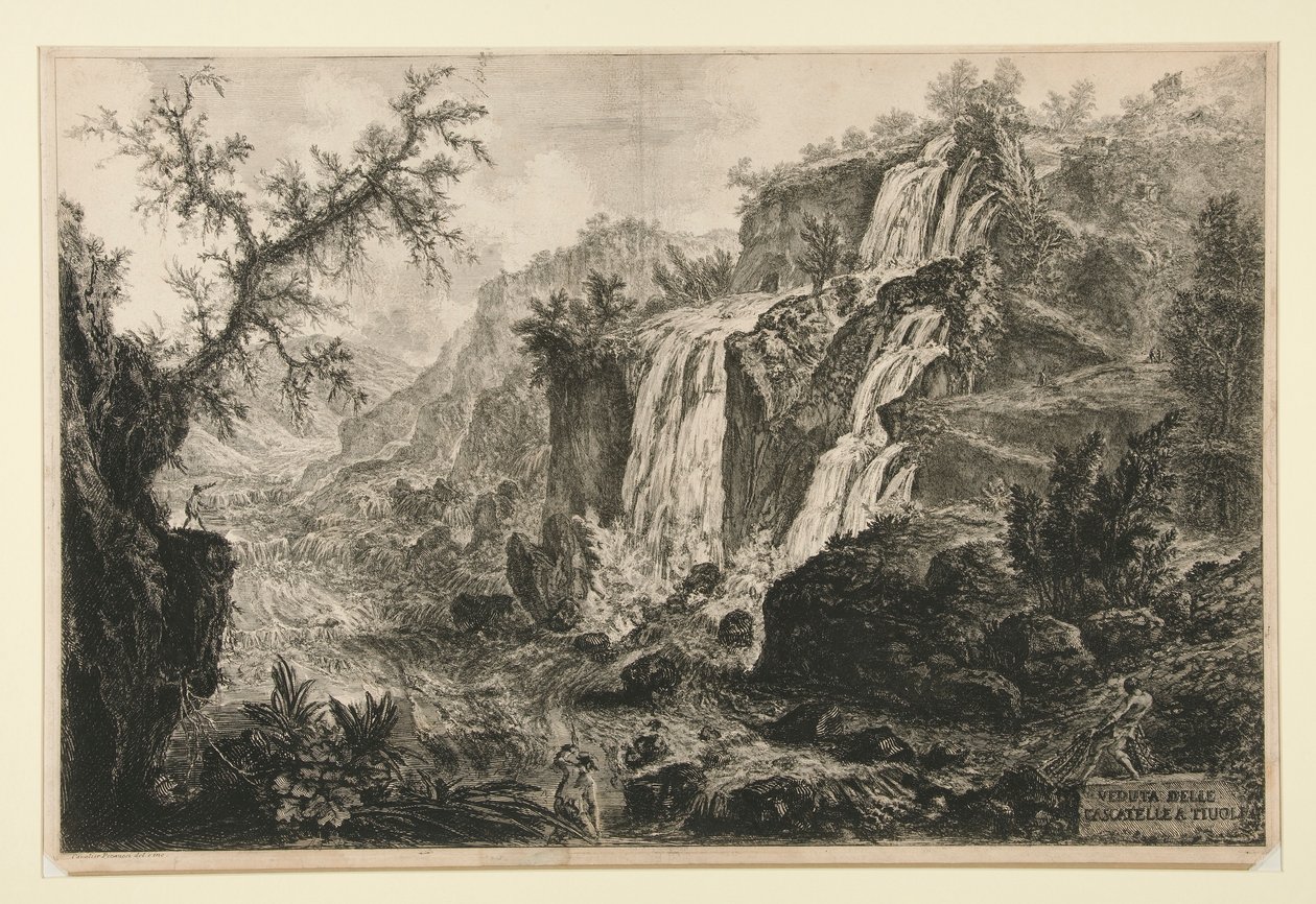 Vista das pequenas cachoeiras de Tivoli, de Vedute di Roma de Giovanni Battista Piranesi