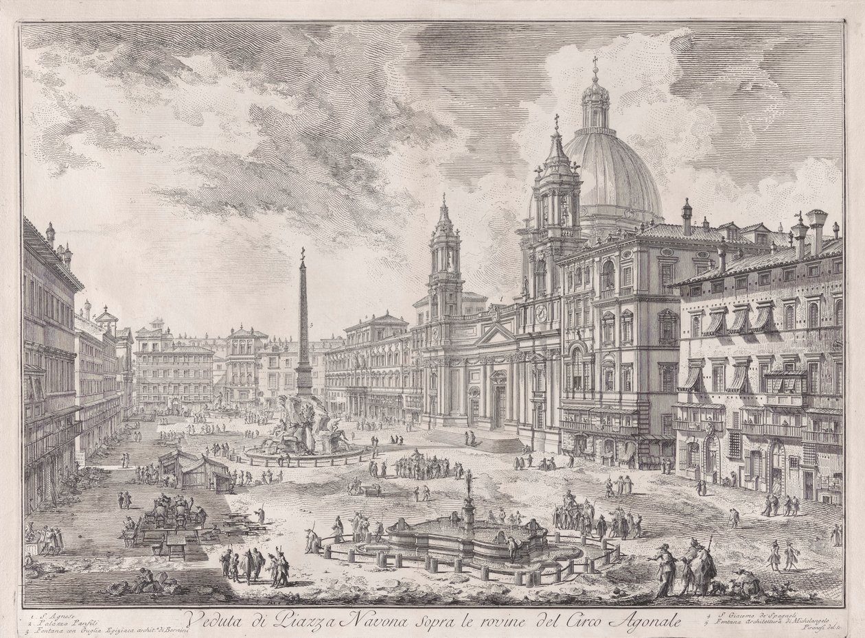 Vista da Piazza Navona Acima das Ruínas do Circo de Domiciano (Vista da Piazza Navona Acima das Ruínas do Circo de Domiciano), de Vedute di Roma (Vistas de Roma) de Giovanni Battista Piranesi