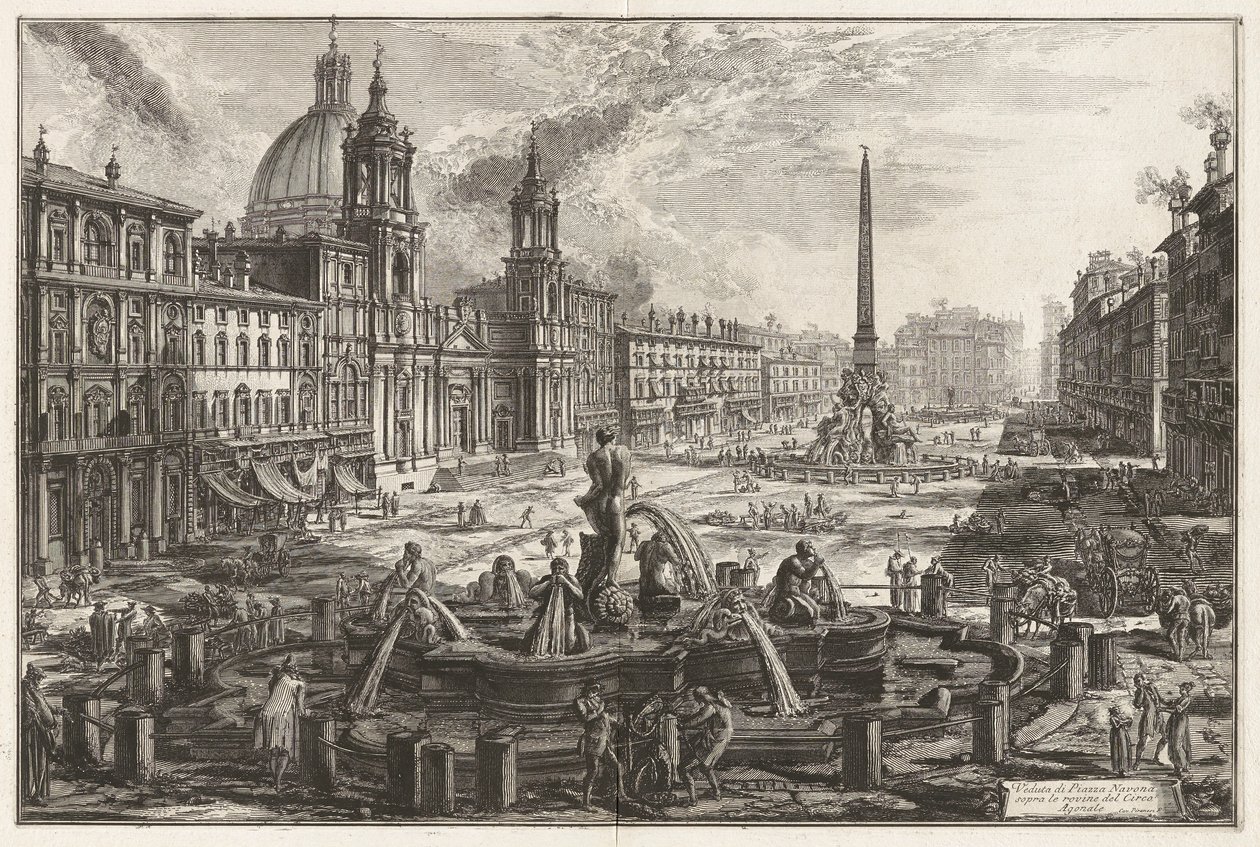 Vista da Piazza Navona acima das ruínas do Circus Agonalis [Circo de Domiciano]), de Vedute di Roma (Vistas de Roma) de Giovanni Battista Piranesi