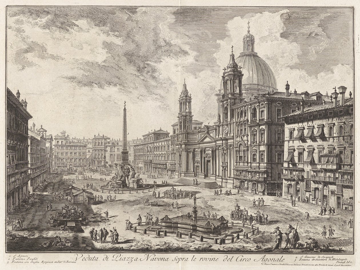 Vista da Piazza Navona sobre as Ruínas do Circo de Domiciano (Vista da Piazza Navona sobre as Ruínas do Circo de Domiciano), de Vedute di Roma (Vistas de Roma) de Giovanni Battista Piranesi