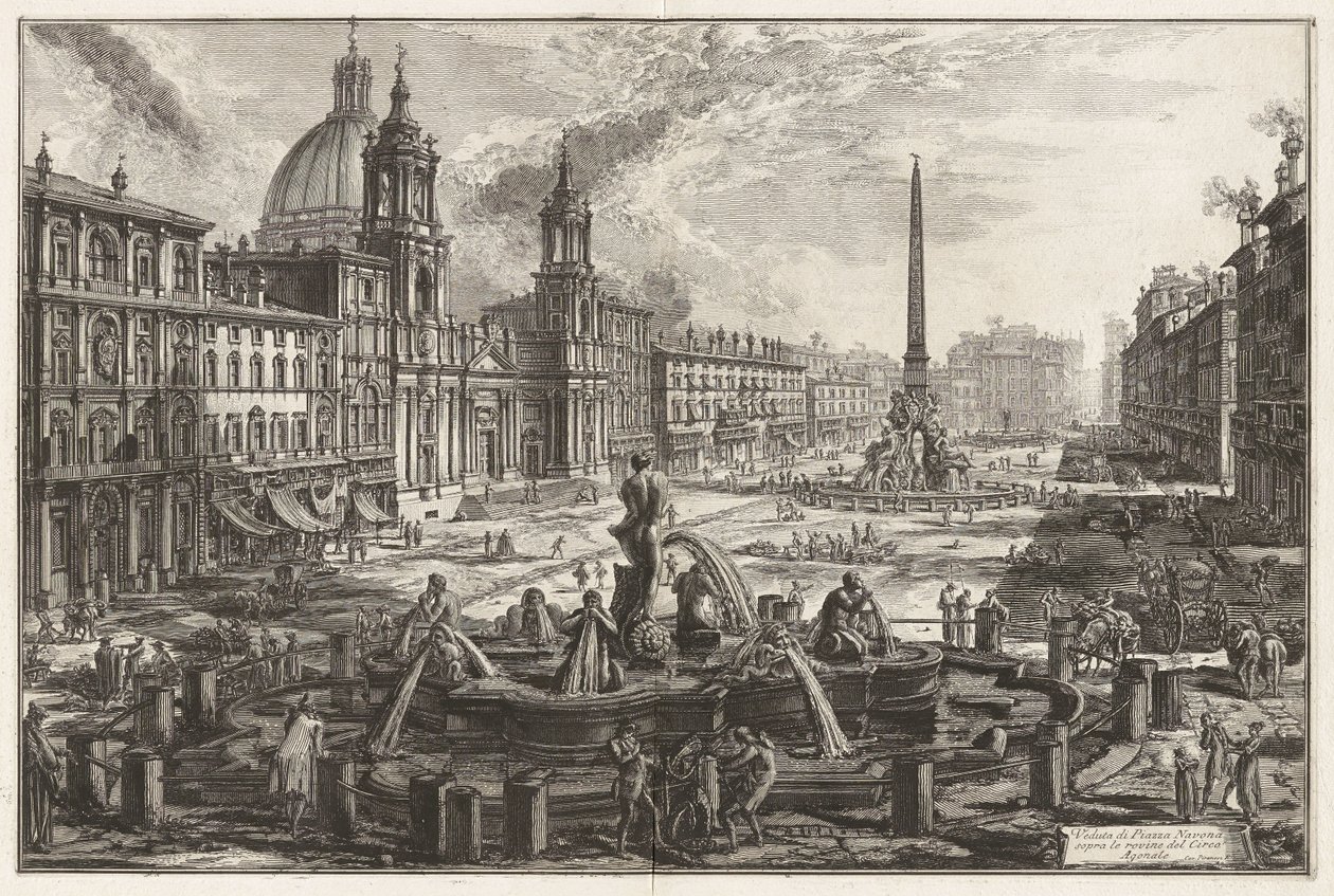 Vista da Piazza Navona sobre as ruínas do Circo Agonalis [Circo de Domiciano], de Vedute di Roma (Vistas de Roma) de Giovanni Battista Piranesi