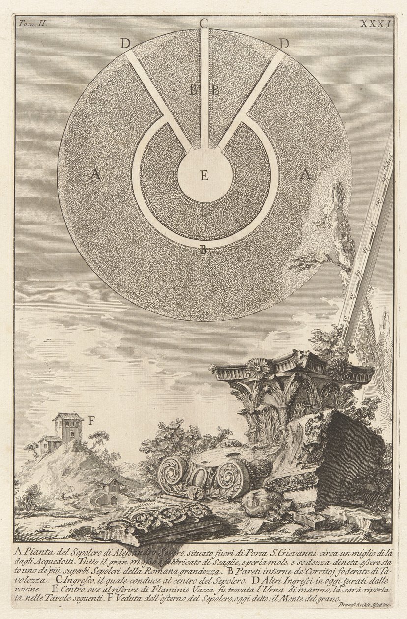 Vista de Outra Parte da Câmara Tombeira de L. Arruntius, placa 10 do volume 2 Antiguidades Romanas de Giovanni Battista Piranesi
