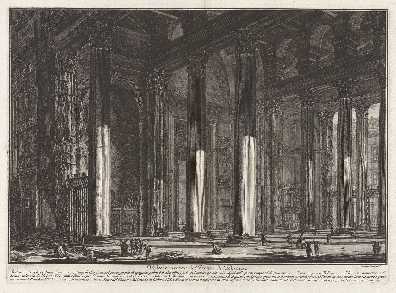 Vista interior do Pronaos do Panteão, de Vedute di Roma (Vistas de Roma) de Giovanni Battista Piranesi