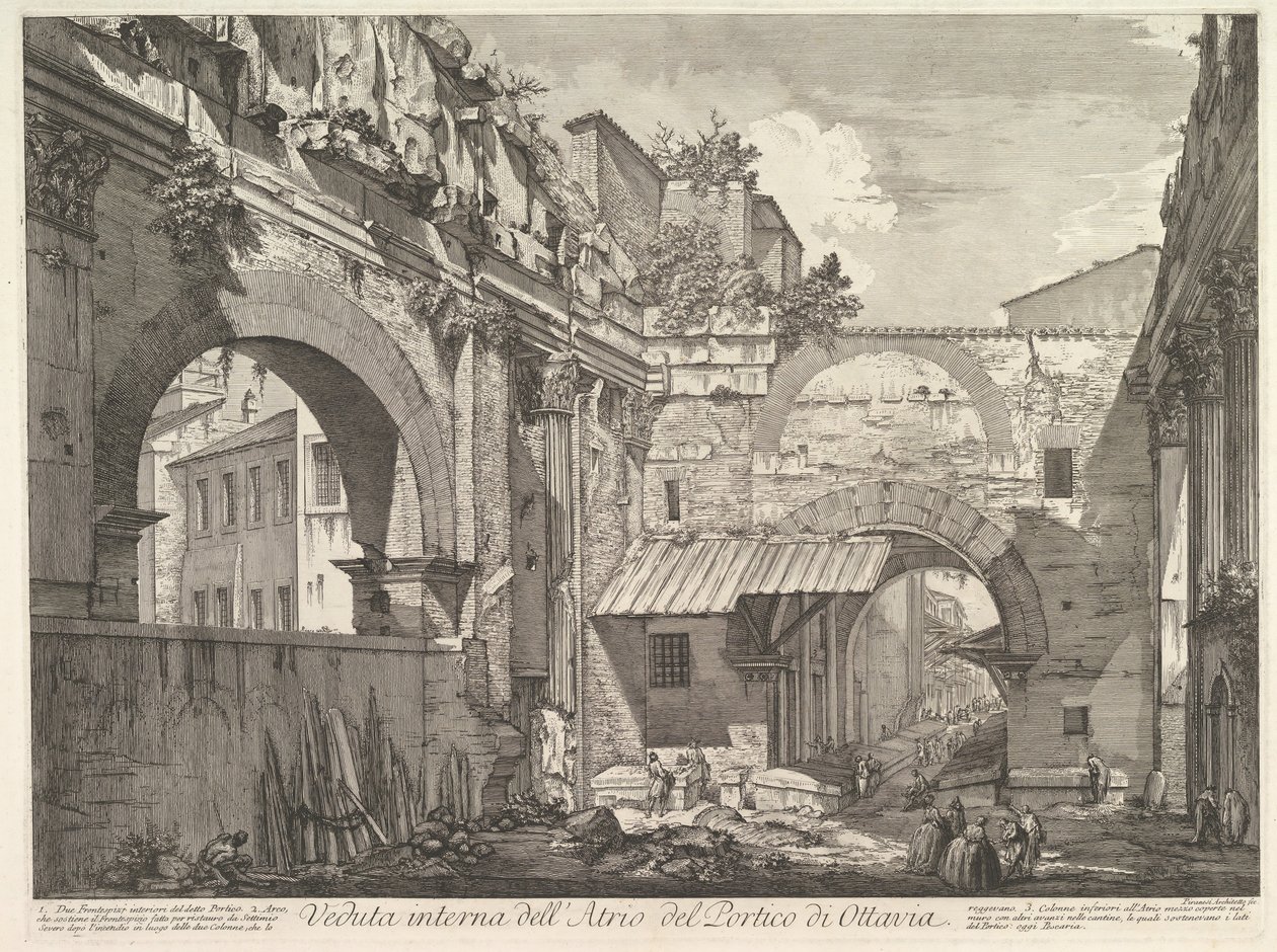 Vista interna do átrio do pórtico de Ottavia Vista interna do átrio do porto, 1760. de Giovanni Battista Piranesi