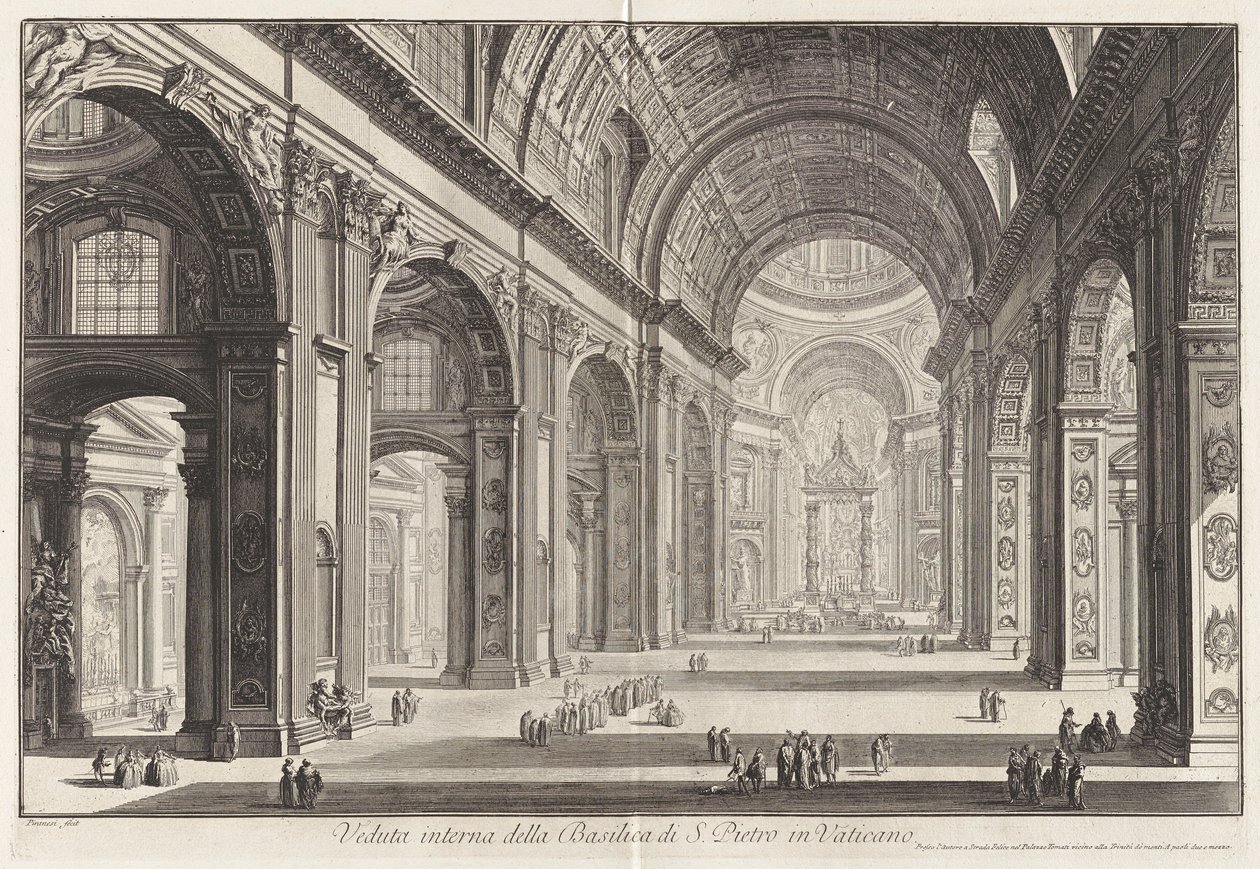 Vista Interior da Basílica de São Pedro no Vaticano de Giovanni Battista Piranesi