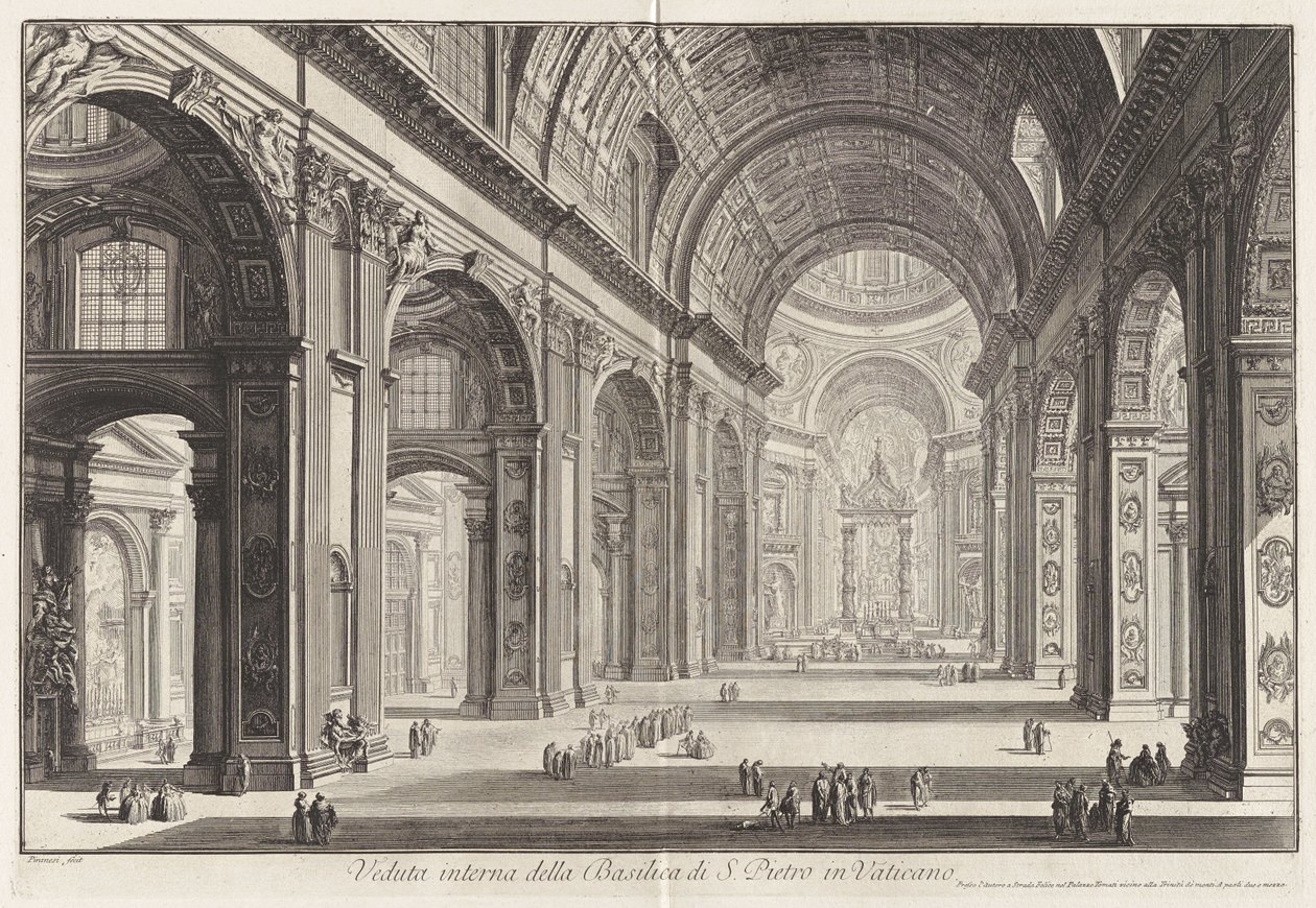 Vista interior da Basílica de São Pedro no Vaticano, de Vistas de Roma de Giovanni Battista Piranesi