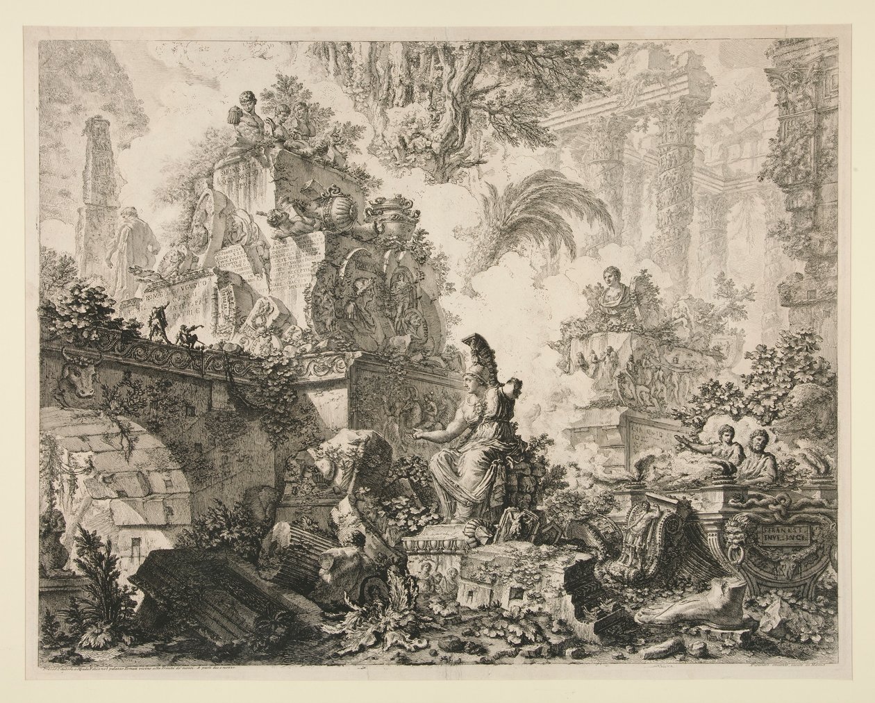 Vedute di Roma: Frontispício com estátua de Minerva de Giovanni Battista Piranesi