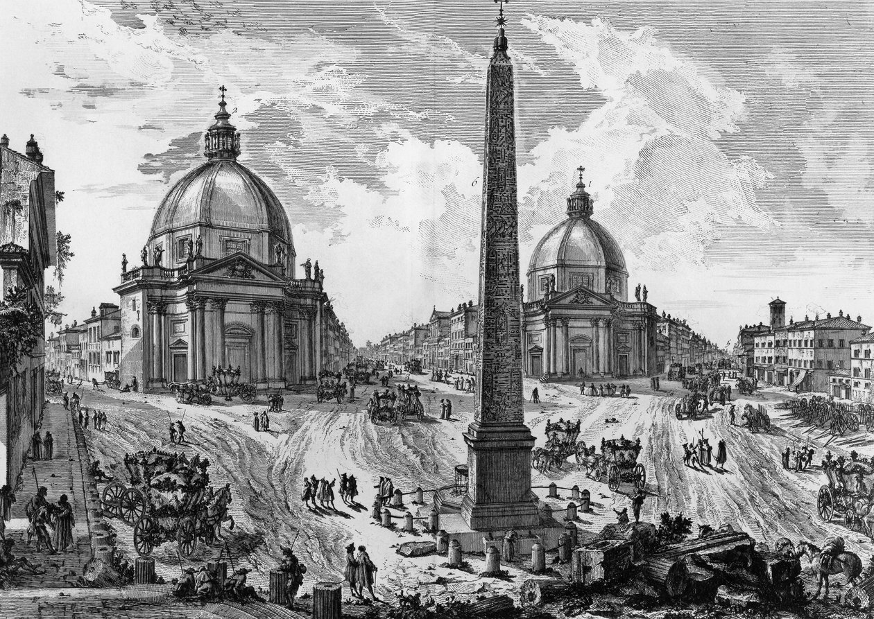 Vista da Piazza del Popolo em Roma, gravura de Giovanni Battista Piranesi (1720-1778), das antiguidades romanas de Giovanni Battista Piranesi