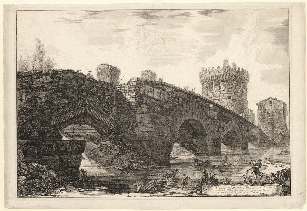 Vista da Ponte Lugano no Anio, de Vistas de Roma de Giovanni Battista Piranesi