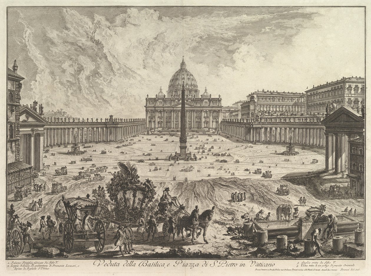 Vista da Basílica de São Pedro e da praça no Vaticano, de Vedute di Roma (Vistas de Roma) de Giovanni Battista Piranesi