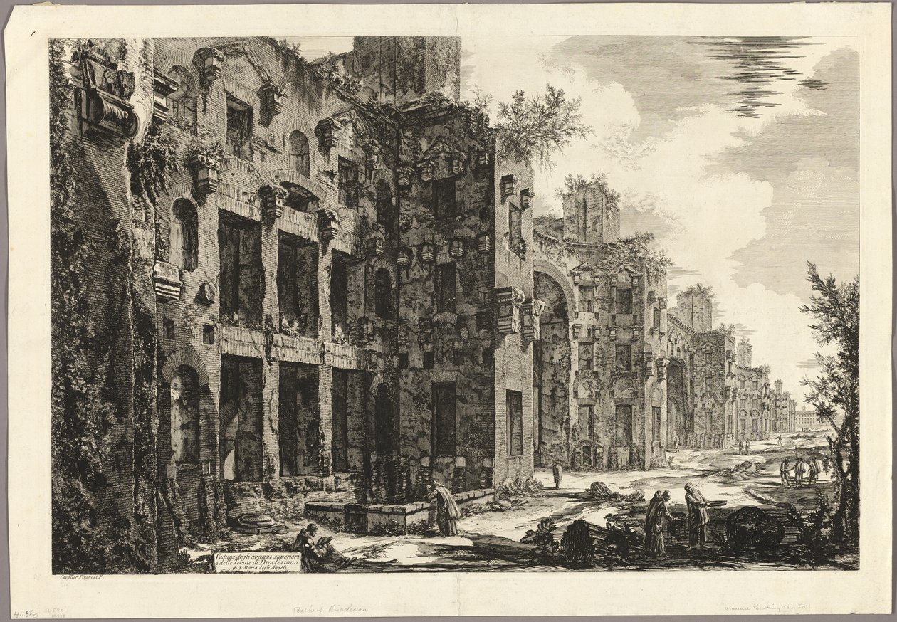 Vista dos restos visíveis das Termas de Diocleciano em S. Maria degli Angeli, de Vistas de Roma de Giovanni Battista Piranesi