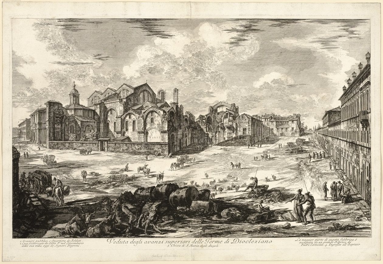 Vista dos restos visíveis das Termas de Diocleciano, de Vistas de Roma de Giovanni Battista Piranesi