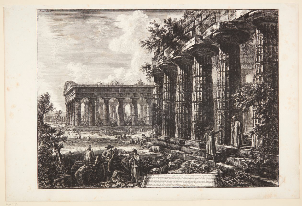 Vista de algumas colunas da fachada oposta à apresentada na prancha anterior de Giovanni Battista Piranesi