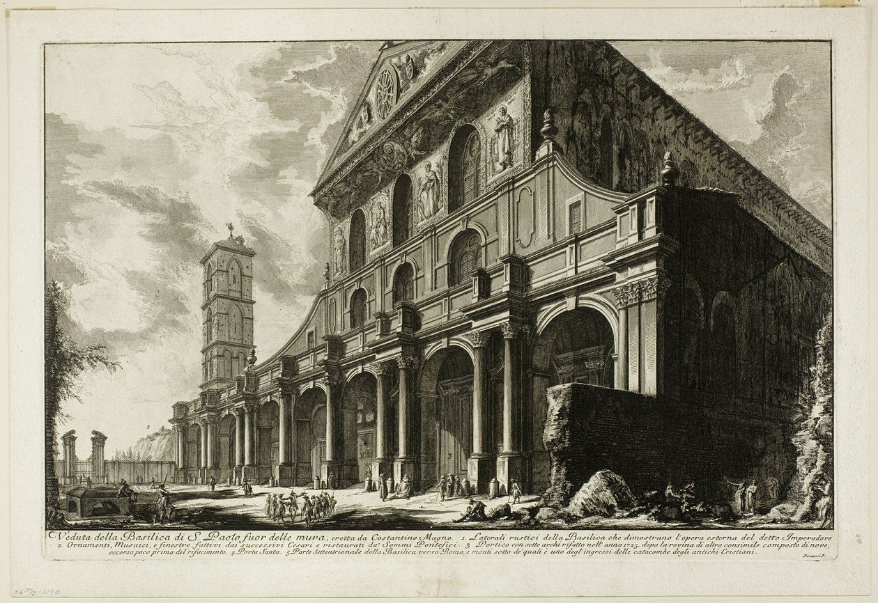 Vista da Basílica de S. Paolo fuori delle Mura [St. Paulo fora dos Muros], construído por Constantino, o Grande, de Vistas de Roma de Giovanni Battista Piranesi
