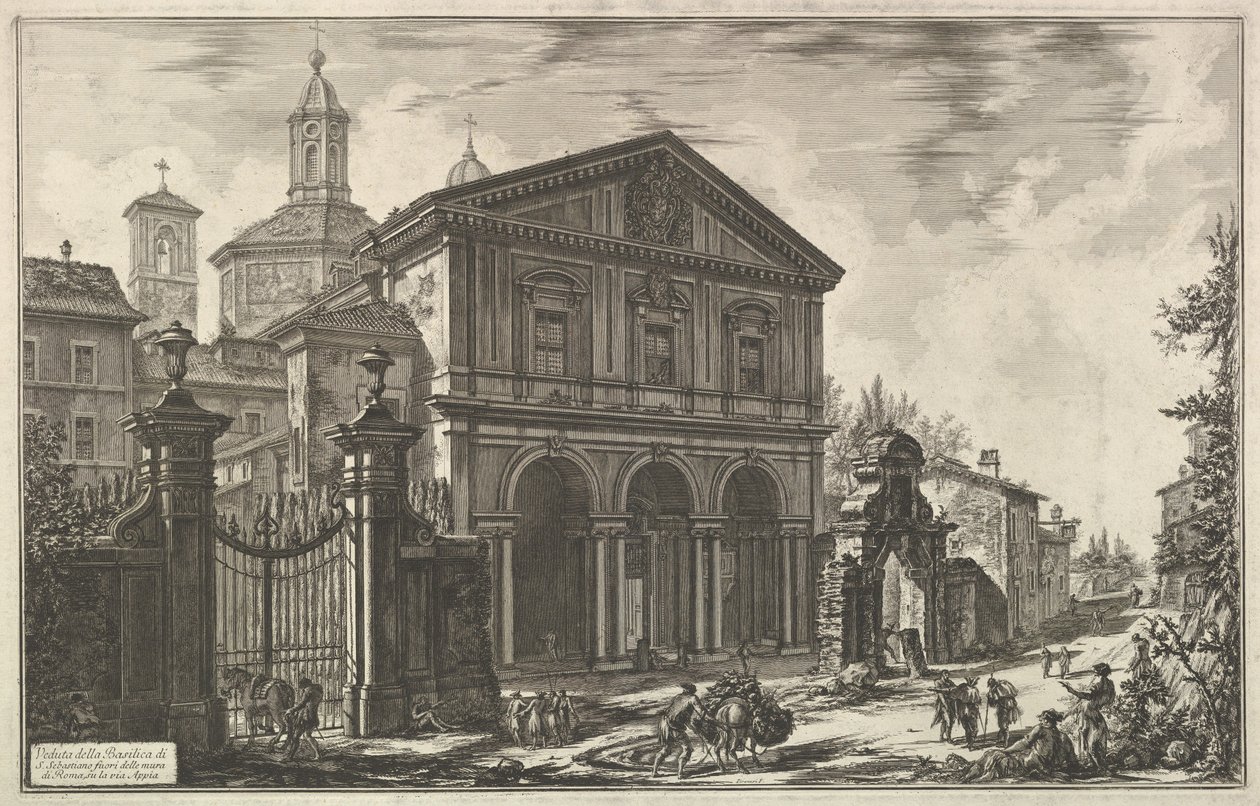 Vista da Basílica de San Sebastiano fuori delle mura [São Sebastião fora das muralhas] na Via Ápia, de Vedute di Roma (Vistas de Roma) de Giovanni Battista Piranesi