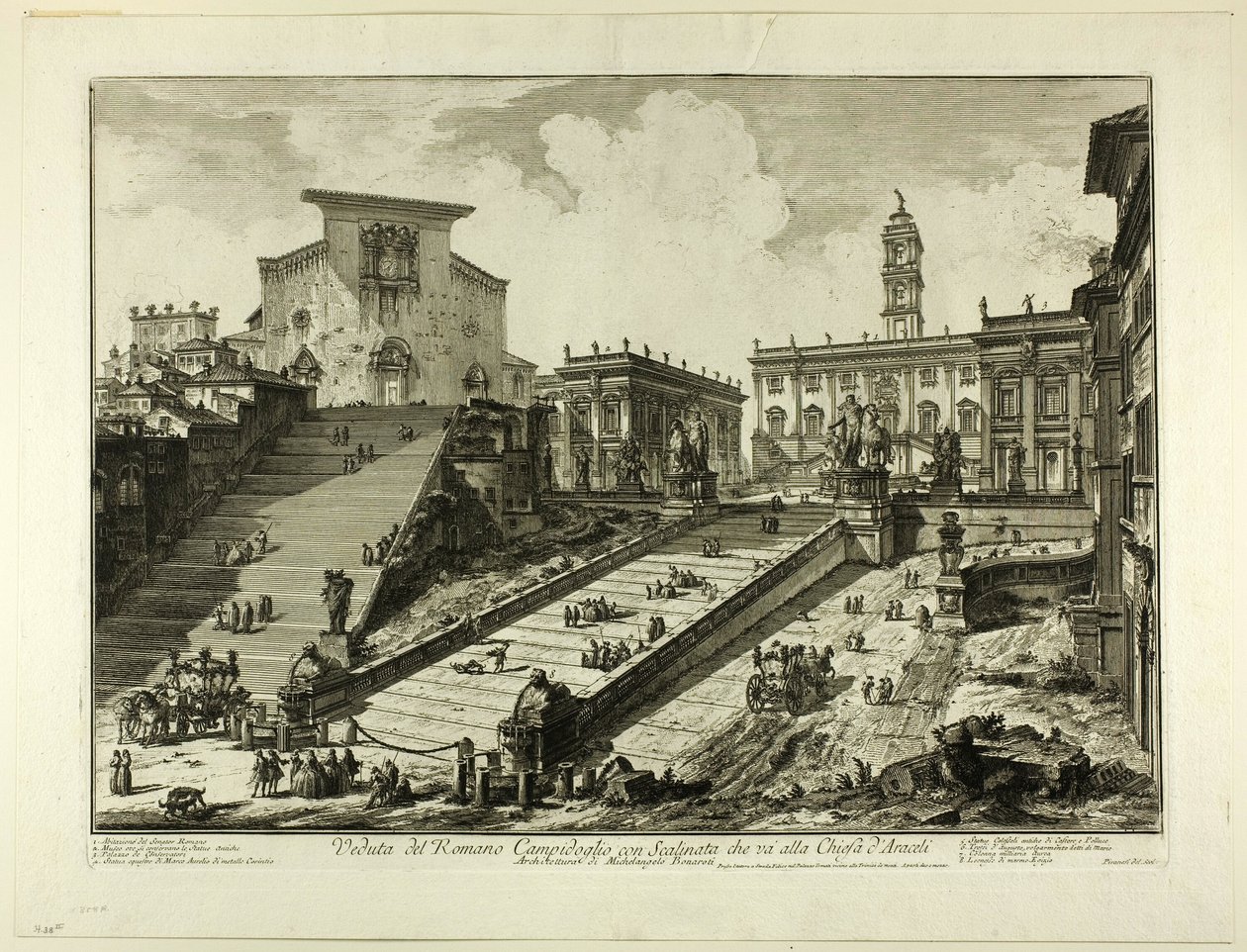 Vista do Monte Capitolino com os degraus da Igreja de S. Maria in Aracoeli, de Vistas de Roma de Giovanni Battista Piranesi