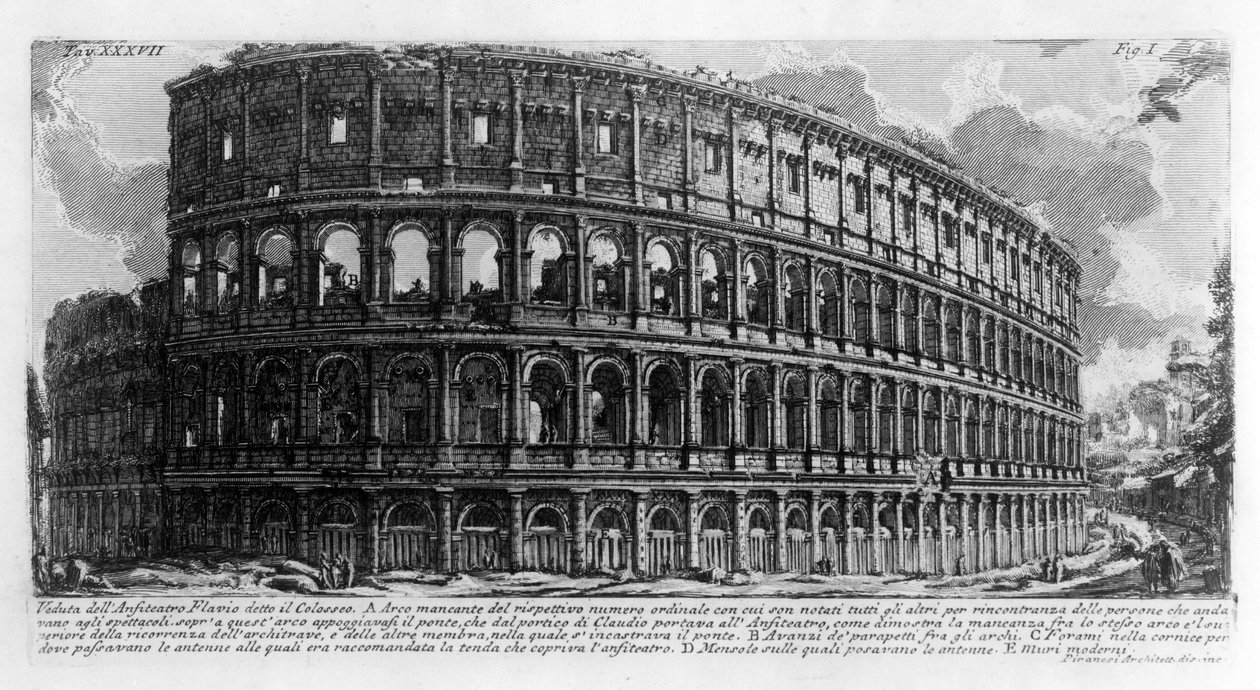 Vista do Coliseu (Colesseo) em Roma. Desenho de Giovanni Piranesi (conhecido como Piranese) (1720-1778). 1756 de Giovanni Battista Piranesi
