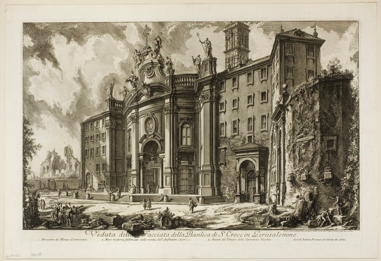 Vista da fachada da Basílica de S. Croce em Gerusalemme [a Santa Cruz em Jerusalém], de Vistas de Roma de Giovanni Battista Piranesi