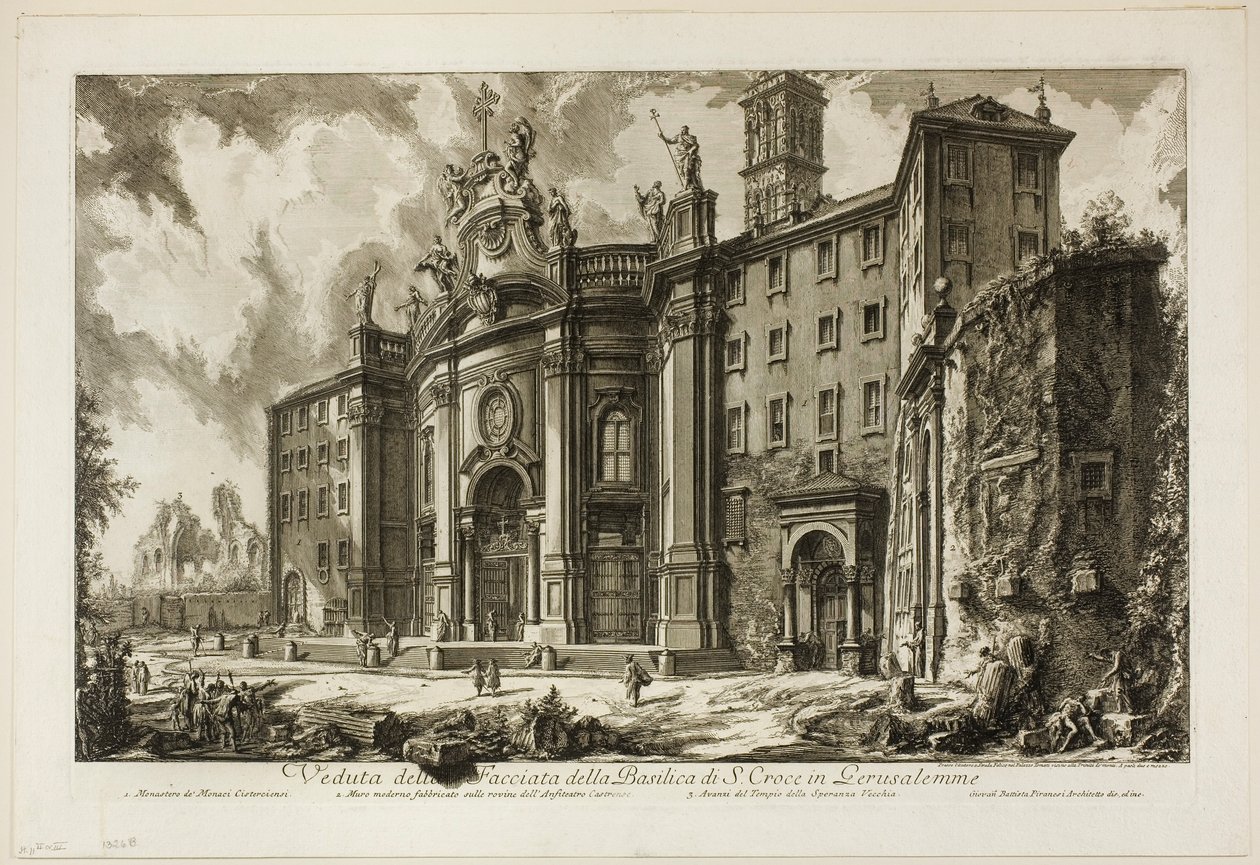Vista da fachada da Basílica de S. Croce em Gerusalemme [a Santa Cruz em Jerusalém], de Vistas de Roma de Giovanni Battista Piranesi