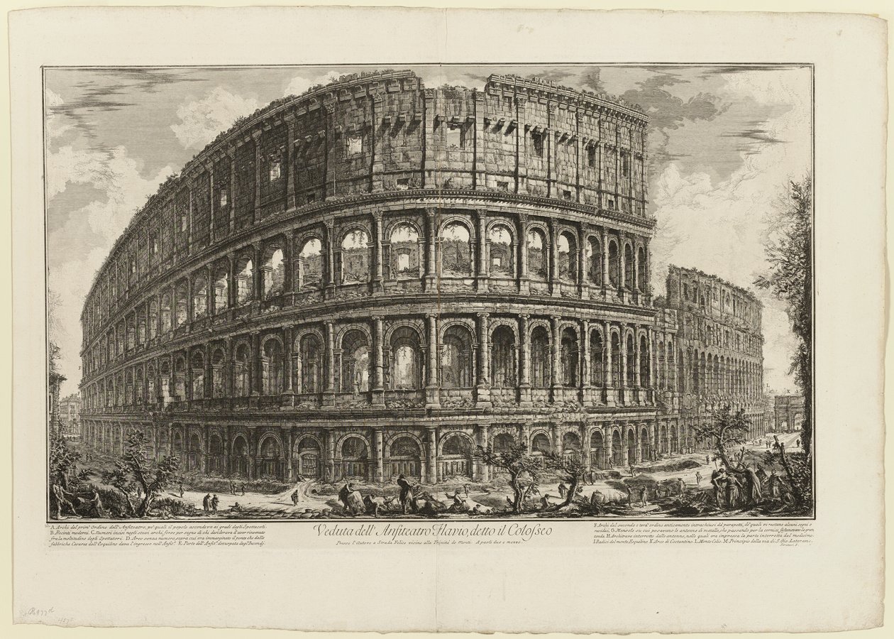Vista do Anfiteatro Flaviano, chamado Coliseu, de Vistas de Roma de Giovanni Battista Piranesi