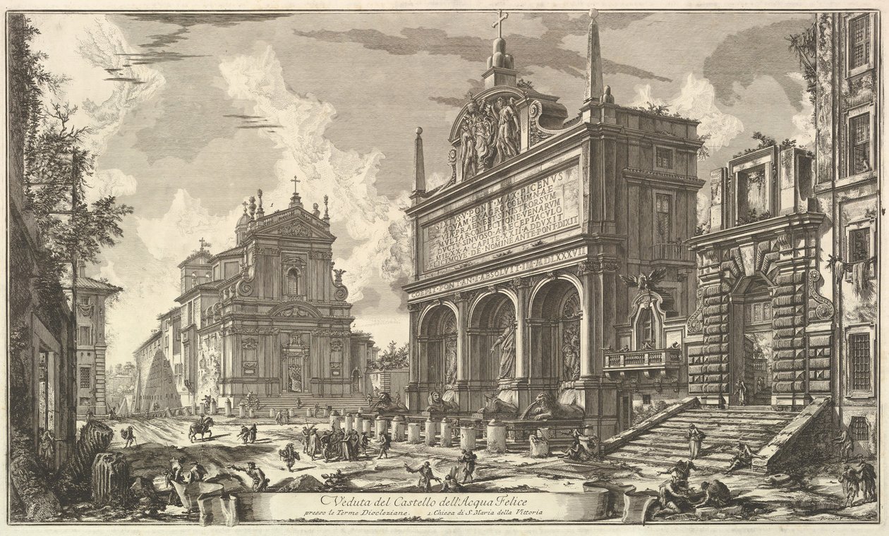 Vista da fonte do Acqua Felice ...., de Vedute di Roma Vistas romanas, ca. 1751 de Giovanni Battista Piranesi