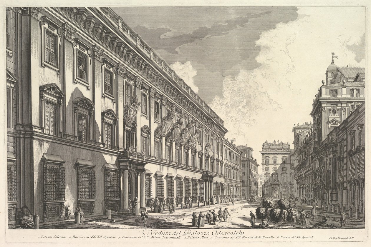 Vista do Palazzo Odeschali, do Vedute di Roma Vistas Romanas, ca. 1753 de Giovanni Battista Piranesi