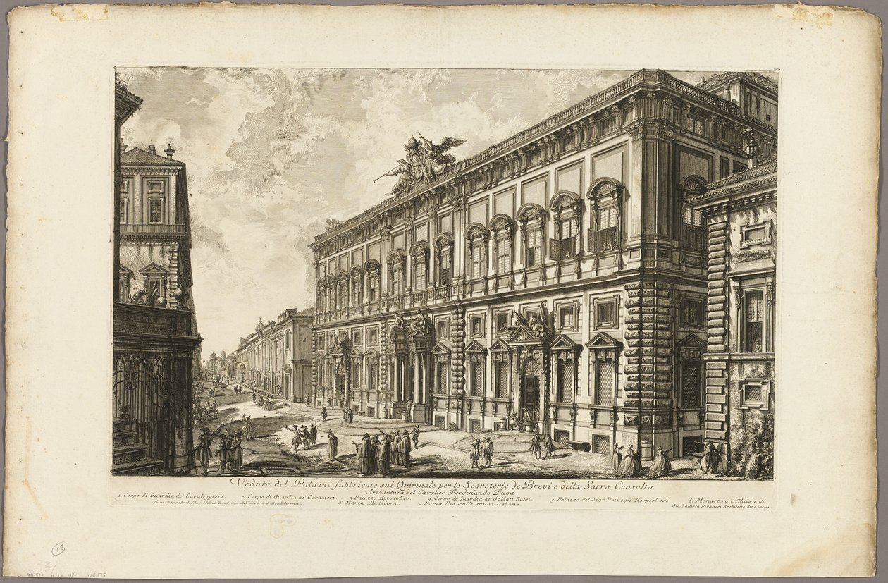 Vista do Palazzo della Consulta no Quirinal que abriga o Secretariado Papal, de Vistas de Roma de Giovanni Battista Piranesi