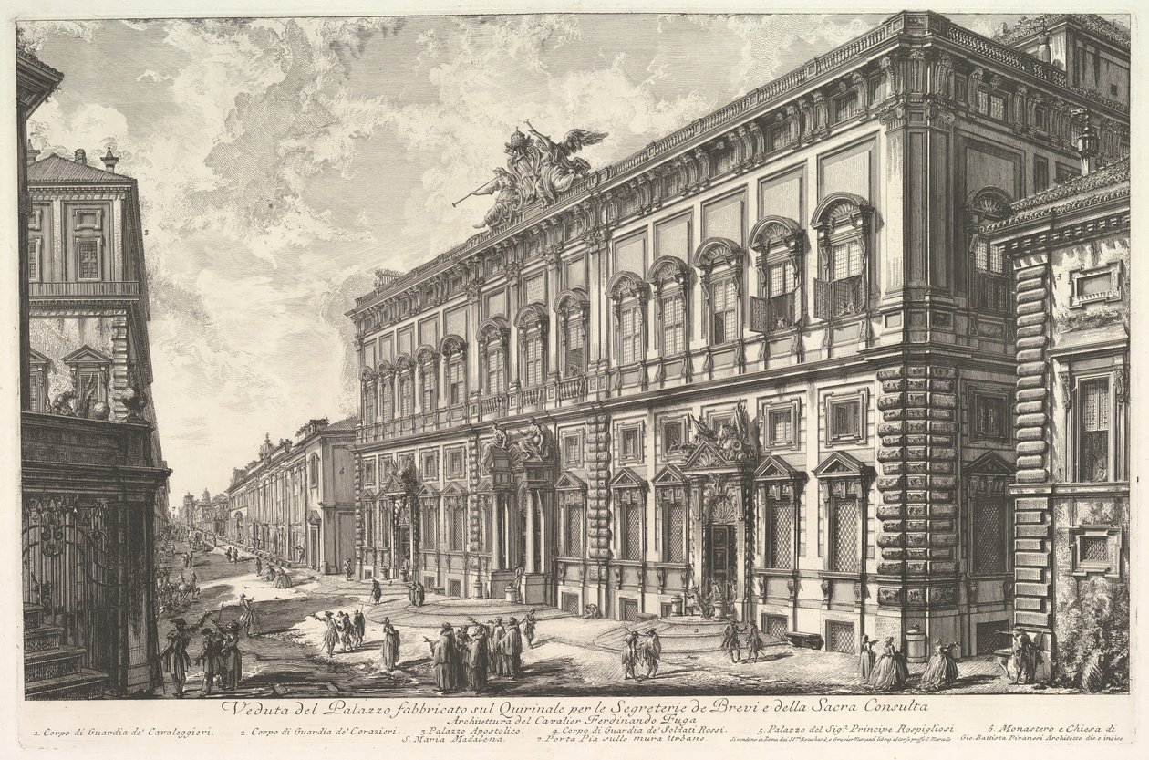 Vista do Palazzo della Consulta no Quirinal que abriga a Secretaria Papal, f..., ca. 1760-78. de Giovanni Battista Piranesi
