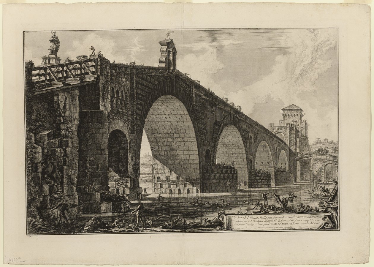 Vista da Ponte Molle [ou Ponte Milvian] sobre o Tibre a duas milhas de Roma, de Vistas de Roma de Giovanni Battista Piranesi