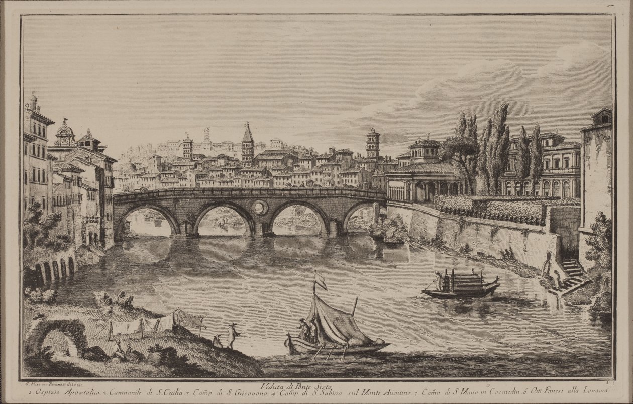 Vista da Ponte de Sisto, c.1778-92 (gravura) de Giovanni Battista Piranesi
