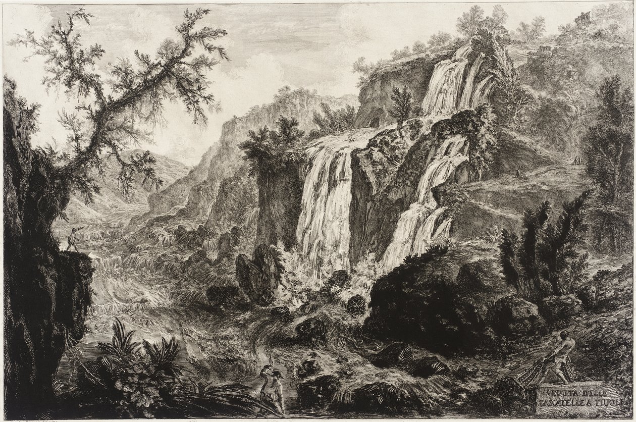 Vista da pequena cascata e dos rápidos, Tivoli de Giovanni Battista Piranesi